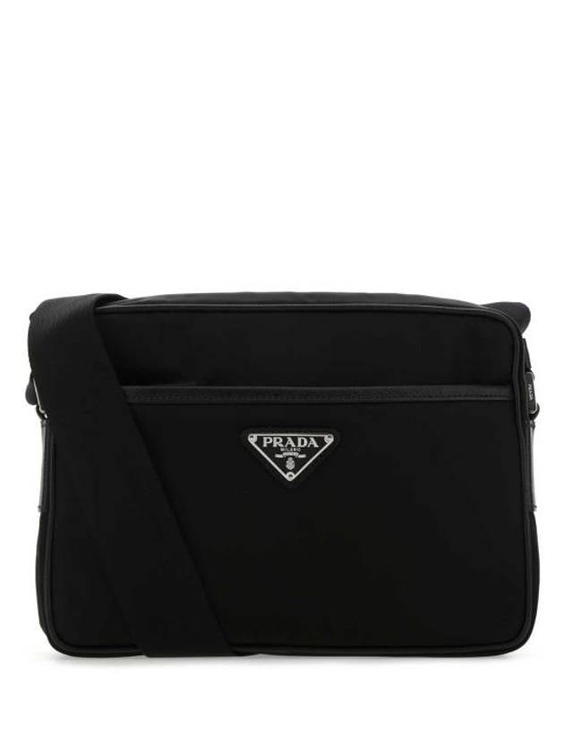 Re-Nylon Saffiano Leather Triangle Logo Cross Bag Black - PRADA - BALAAN 1