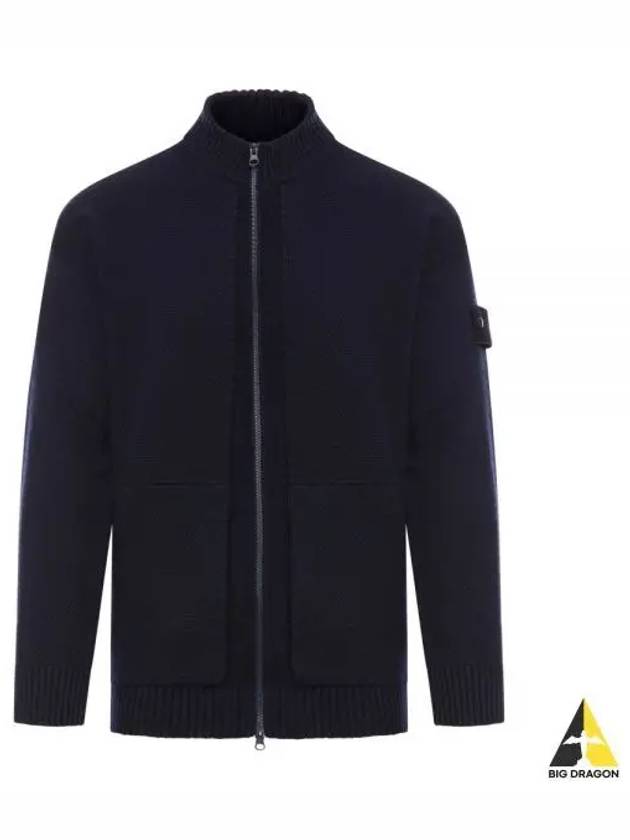 Ghost Logo Patch Knit Zip-Up Cardigan Navy - STONE ISLAND - BALAAN 2