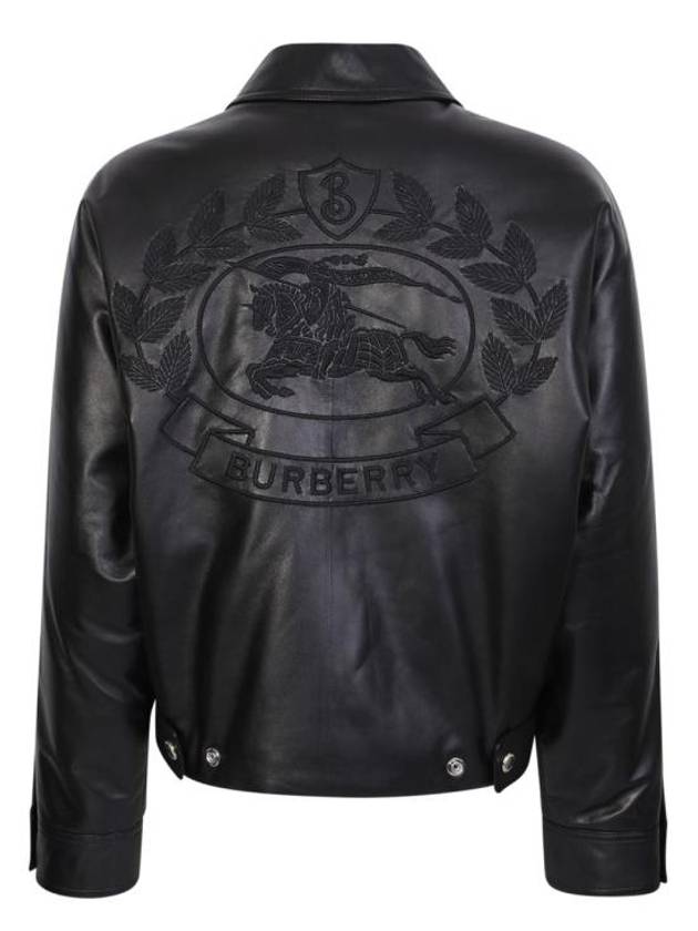 Women's Embroidered EKD Leather Jacket Black - BURBERRY - BALAAN 3