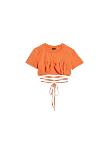 Le Baci Gathered Bra Short Sleeve T-Shirt Orange - JACQUEMUS - BALAAN 1