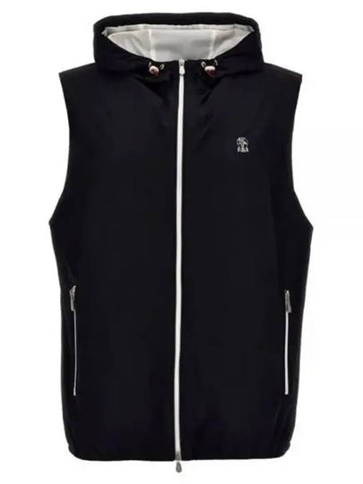 Drawstring Hooded Zipped Vest Navy - BRUNELLO CUCINELLI - BALAAN 2