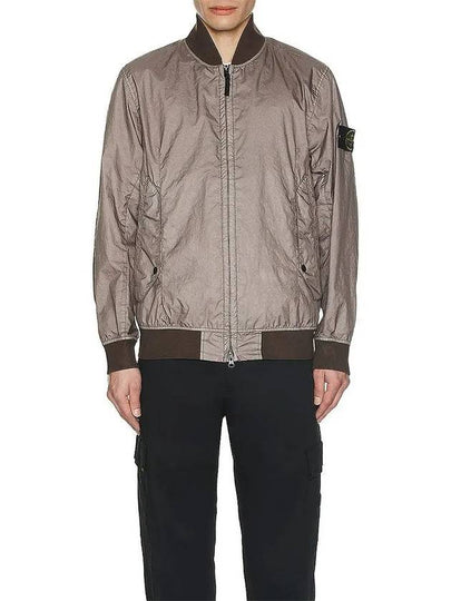 Men's Wappen Patch Zip-Up Bomber Jacket Grey Brown - STONE ISLAND - BALAAN 2