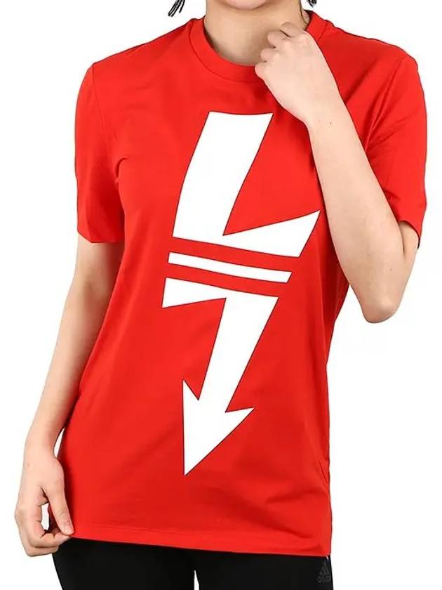 Women s Big Lightning Short Sleeve T Shirt Red PBJT478A - NEIL BARRETT - BALAAN 3