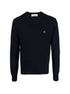 Logo Crew Neck Wool Knit Top Navy - VIVIENNE WESTWOOD - BALAAN 2