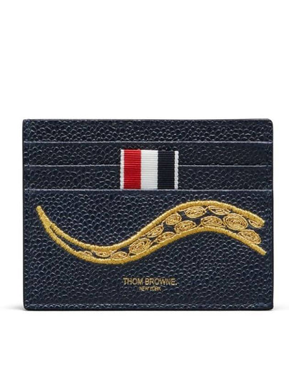 Luna New Year Pebble Grain Single Card Wallet Blue - THOM BROWNE - BALAAN 2