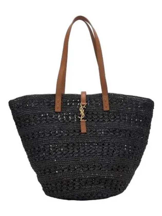 Top Handle Raffia Tote Bag Black Handbag - SAINT LAURENT - BALAAN 1