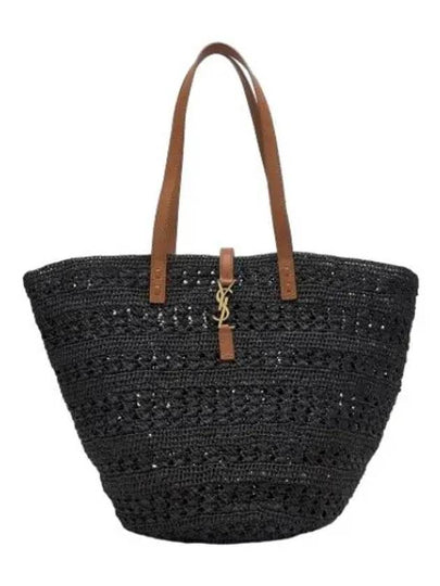 Top Handle Raffia Tote Bag Black - SAINT LAURENT - BALAAN 2