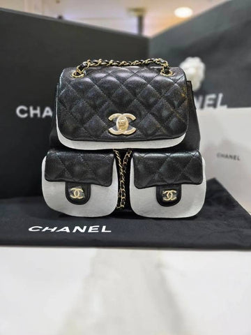 Duma Backpack Caviar Two Pocket Medium Gold AS3860 - CHANEL - BALAAN 1