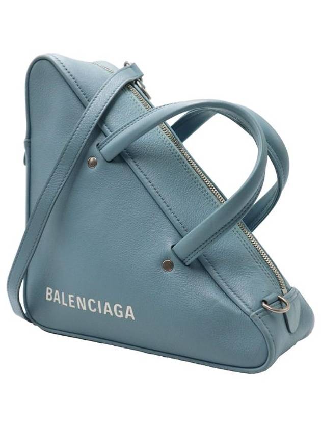 Women s Calfskin Leather Cross Bag Blue Balenciaga 476975 Sky Triangle Duffel Small 2WAY - BALENCIAGA - BALAAN 3