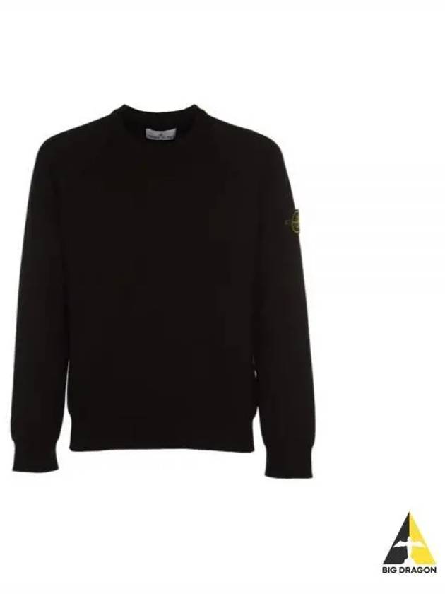 Men's Wappen Patch Crew Neck Knit Top Black - STONE ISLAND - BALAAN 2