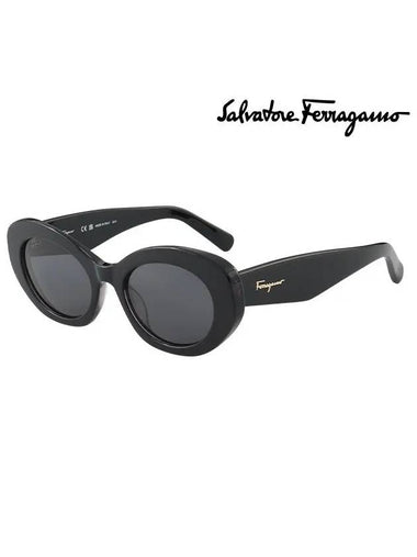 Oval Acetate Sunglasses Black - SALVATORE FERRAGAMO - BALAAN 1