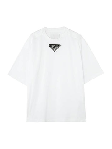 Triangle Logo Short Sleeve T-Shirt White - PRADA - BALAAN 1