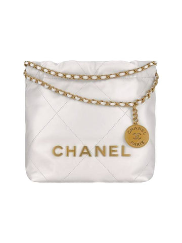 22 Gold Logo Shiny Calfskin Mini Bag White - CHANEL - BALAAN 1