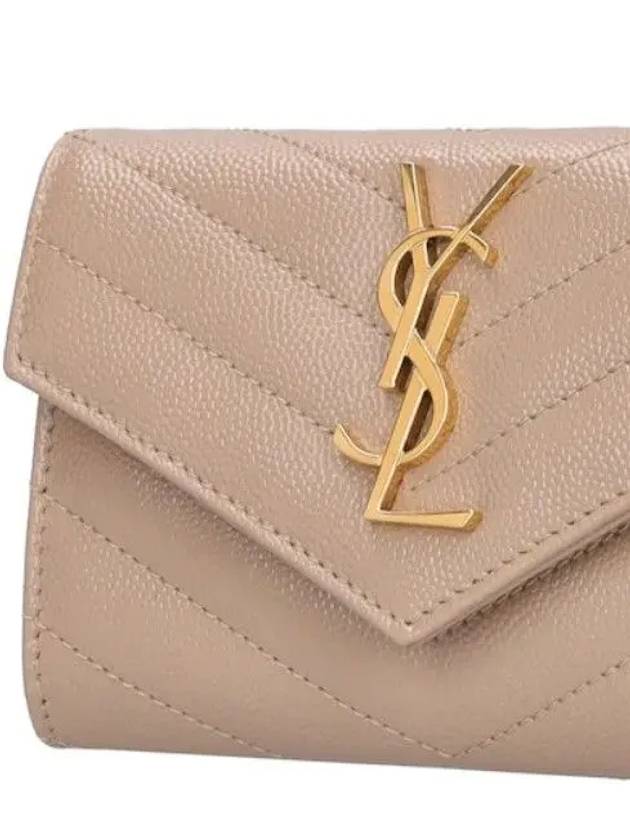 Gold color metal logo monogram leather envelope card wallet - SAINT LAURENT - BALAAN 3