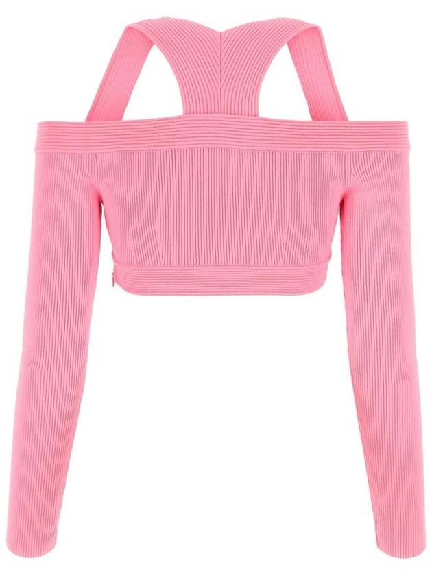 Women's Cropped Off Shoulder Viscose Long Sleeve T-Shirt Pink - ALEXANDER MCQUEEN - BALAAN 3