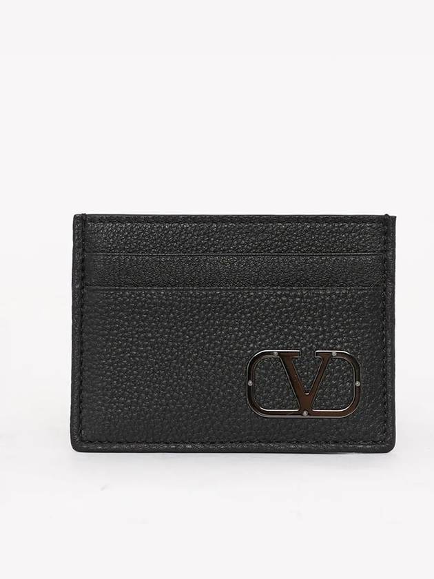 Signature V Logo Leather Card Wallet Black - VALENTINO - BALAAN 2