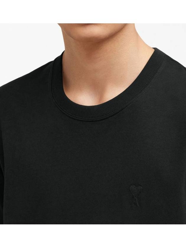 Tone On Tone Heart Logo Organic Cotton Short Sleeve T-Shirt Black - AMI - BALAAN 5