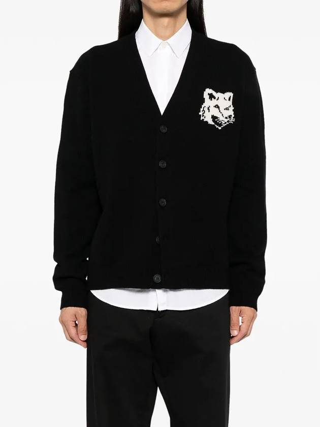 Fox Head Intarsia Comfort Cardigan Black - MAISON KITSUNE - BALAAN 3