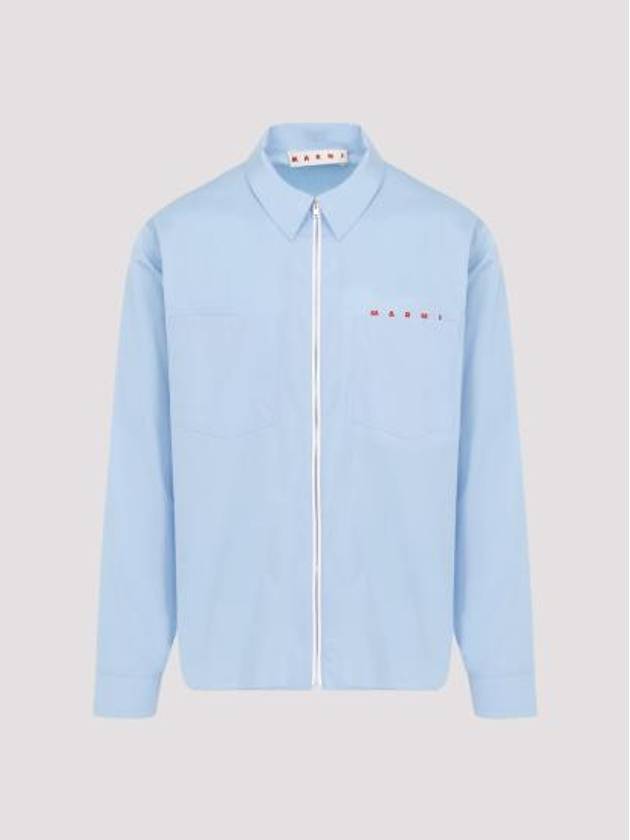 Logo Zip-Up Long Sleeve Shirt Blue - MARNI - BALAAN 2