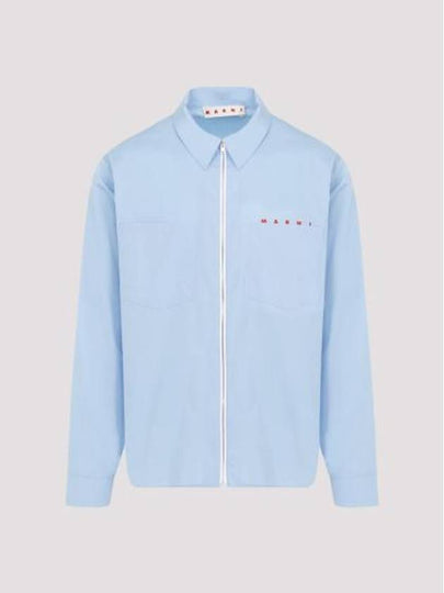 Logo Zip-Up Long Sleeve Shirt Blue - MARNI - BALAAN 2