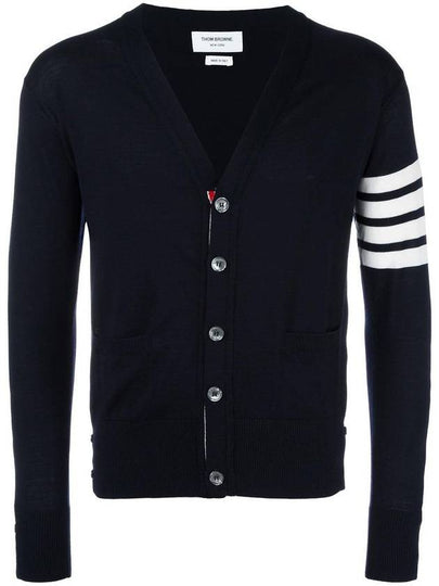 Chunky Link Merino 4 Bar VNeck Cardigan Navy - THOM BROWNE - BALAAN 2