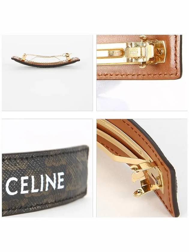 Logo Triomphe Canvas Calfskin Hair Clip Tan - CELINE - BALAAN 4