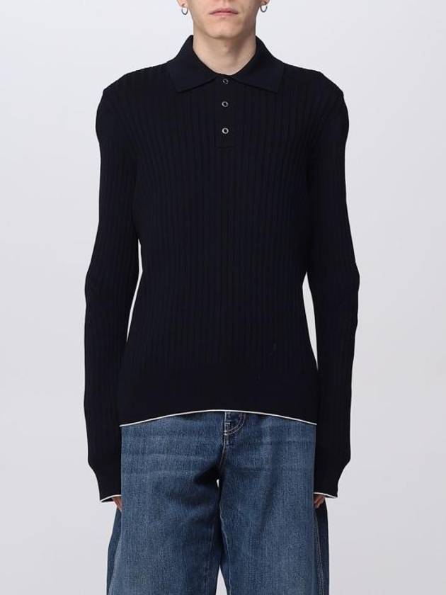 Cotton Long Sleeve Polo Shirt Midnight Blue - BOTTEGA VENETA - BALAAN 1