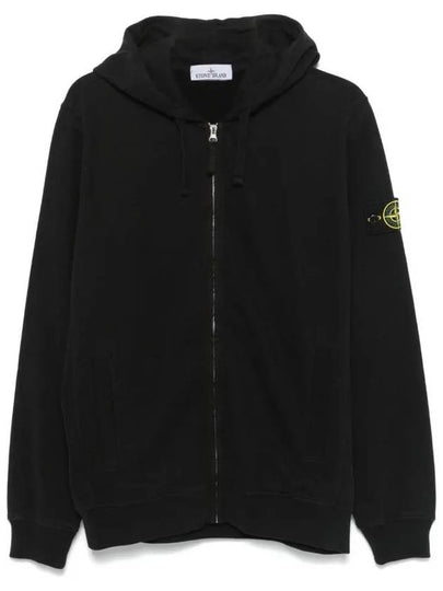 Logo Cotton Zip-Up Hoodie Black - STONE ISLAND - BALAAN 2