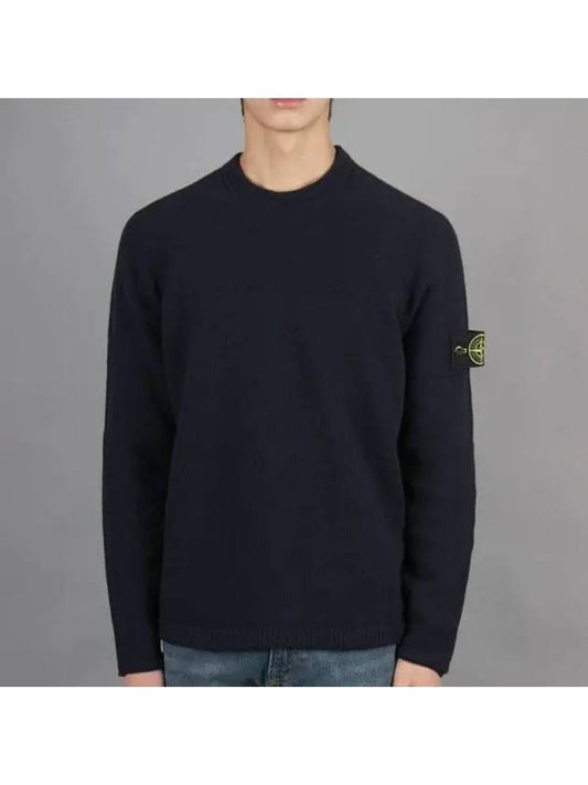 Crew Neck Wool Knit Top Navy - STONE ISLAND - BALAAN 2