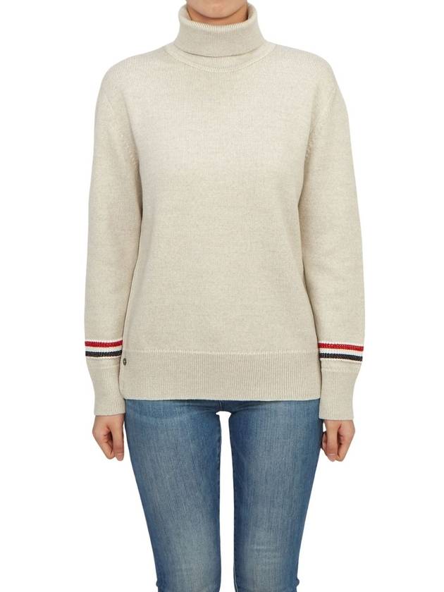 Women's Jersey Stitch Wool Turtleneck Beige - THOM BROWNE - BALAAN 2