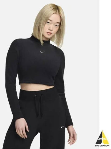 Sportswear Phoenix Plush Slim Long Sleeve Cropped Cozy Fleece Top W Black FN3620 010 - NIKE - BALAAN 1