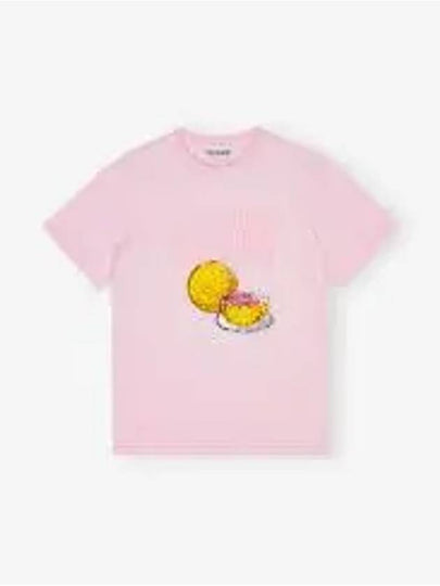 Logo Applique Graphic Print Short Sleeve T Shirt Pink - GANNI - BALAAN 2