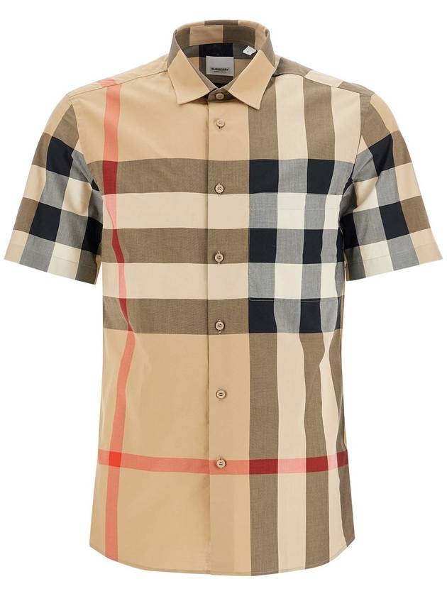 Men's Check Motif Cotton Short Sleeve Shirt Beige - BURBERRY - BALAAN 2