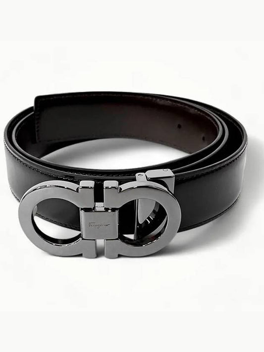 Double Gancini Reversible Leather Belt Black Auburn - SALVATORE FERRAGAMO - BALAAN 2