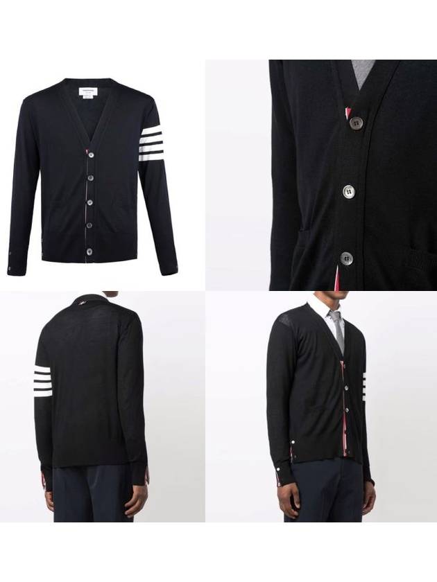 Men's Sustainable Classic Diagonal Wool Cardigan Black - THOM BROWNE - BALAAN 7