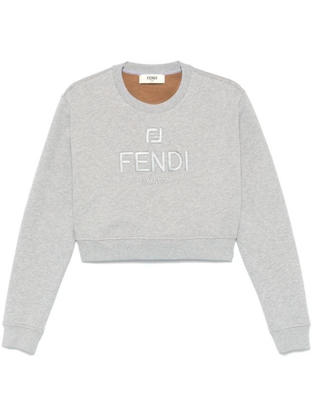 Crewneck Cropped Sweater Grey - FENDI - BALAAN 2