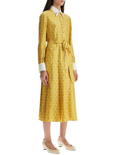 long yellow ochre silk dress with zig-zag pattern - VALENTINO - BALAAN 2