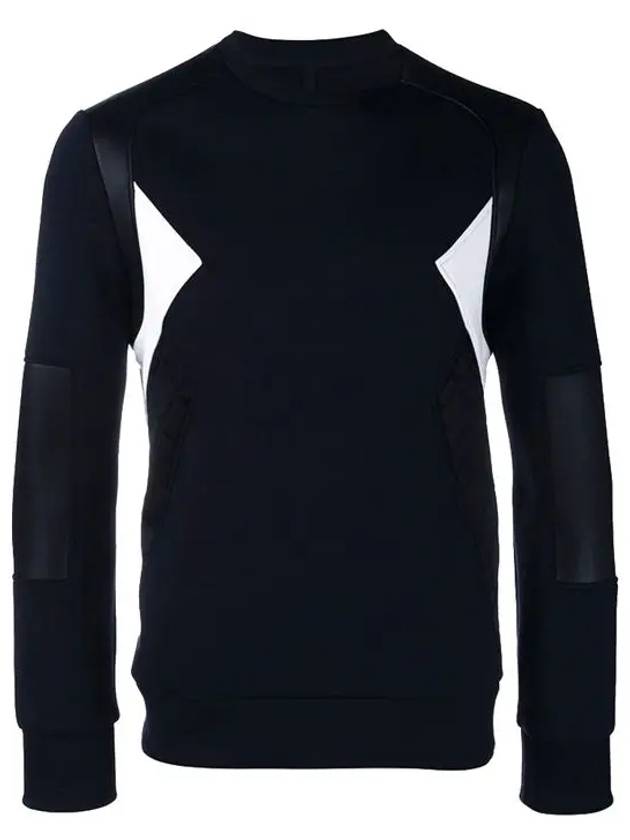 Embossed Leather Round Neck Sweatshirt Navy - NEIL BARRETT - BALAAN 2