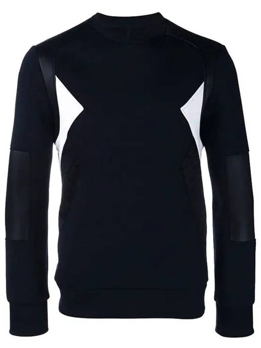 embossed leather round neck sweatshirt navy - NEIL BARRETT - BALAAN 2