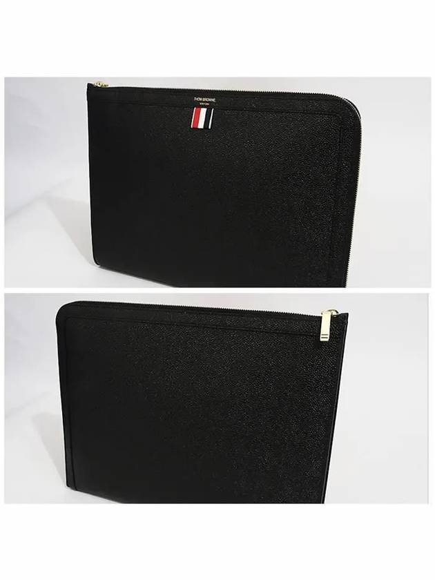 Three Stripes Tab Pebble Document Folio Clutch Bag Black - THOM BROWNE - BALAAN 3