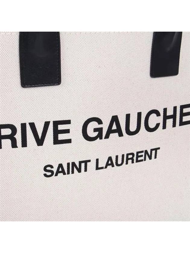 Rive Gauche Logo Linen Leather Small Tote Bag Beige - SAINT LAURENT - BALAAN 6