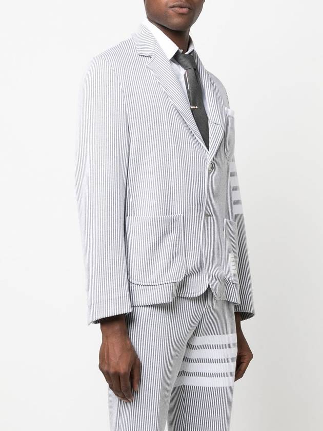 Men's 4 Bar Seesucker Loopback 4 Bar Sack Cardigan Grey - THOM BROWNE - BALAAN 4