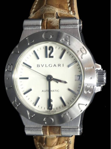 Men s Bvlgari LCV29S 30MM Steel Quartz Diagono Leather Band Watch gt Gangbuk used luxury goods - BVLGARI - BALAAN 1