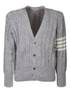 Donegal Twist Cable 4 Bar Classic V Neck Cardigan Light Grey - THOM BROWNE - BALAAN 2