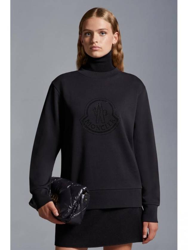 Crystal Logo Cotton Sweatshirt Black - MONCLER - BALAAN 3