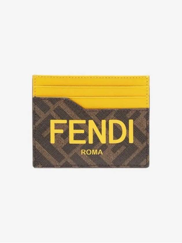 Roma Logo 3-Fold Card Wallet Brown Yellow - FENDI - BALAAN 2