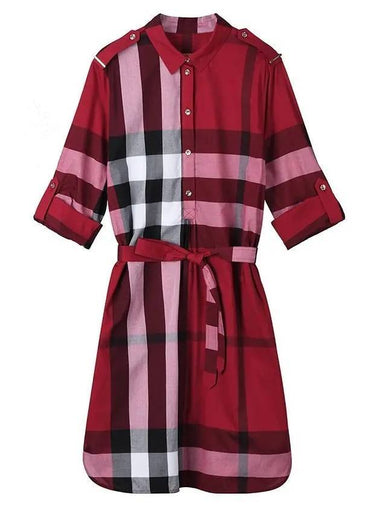 WoMen's Kelsey Check Cotton Short Dress Red - BURBERRY - BALAAN 1