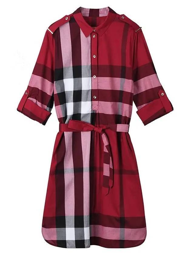 Women's Kelsey Check Cotton Short Dress Red - BURBERRY - BALAAN 1