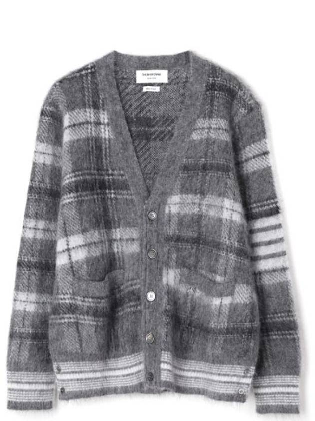 Funmix Tartan Mohair 4 Bar V-neck Cardigan Grey - THOM BROWNE - BALAAN 2