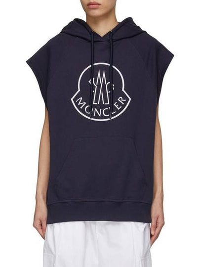 Logo Print Sleeveless Cotton Hoodie Navy - MONCLER - BALAAN 2